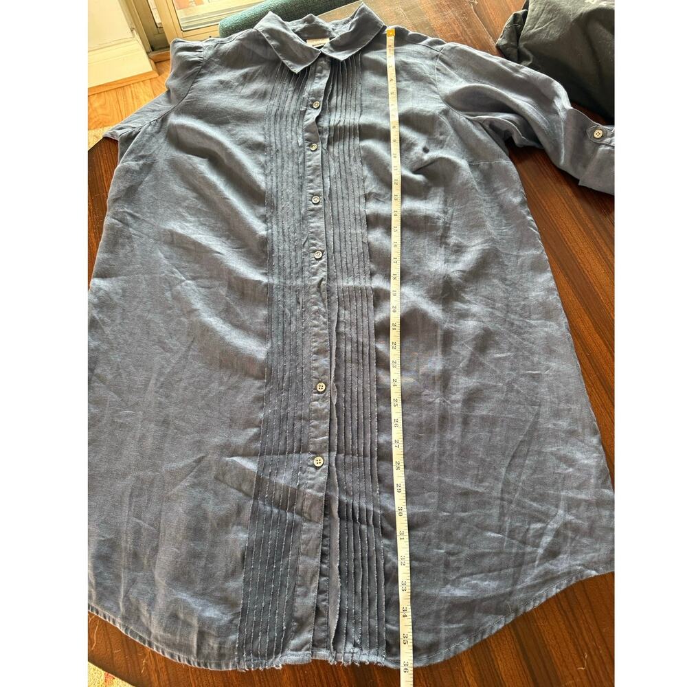 J.Jill Linen Blue Pin-tuck Roll-tab Sleeve Mini Shirt Dress Sz 1 X Plus - Picture 9 of 12